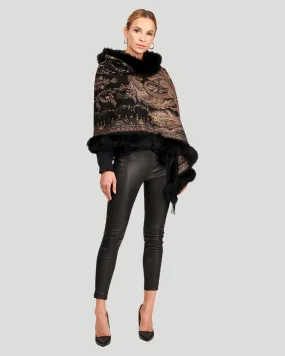 Printed Cashmere Stole with Fox Tape Top and Bottom