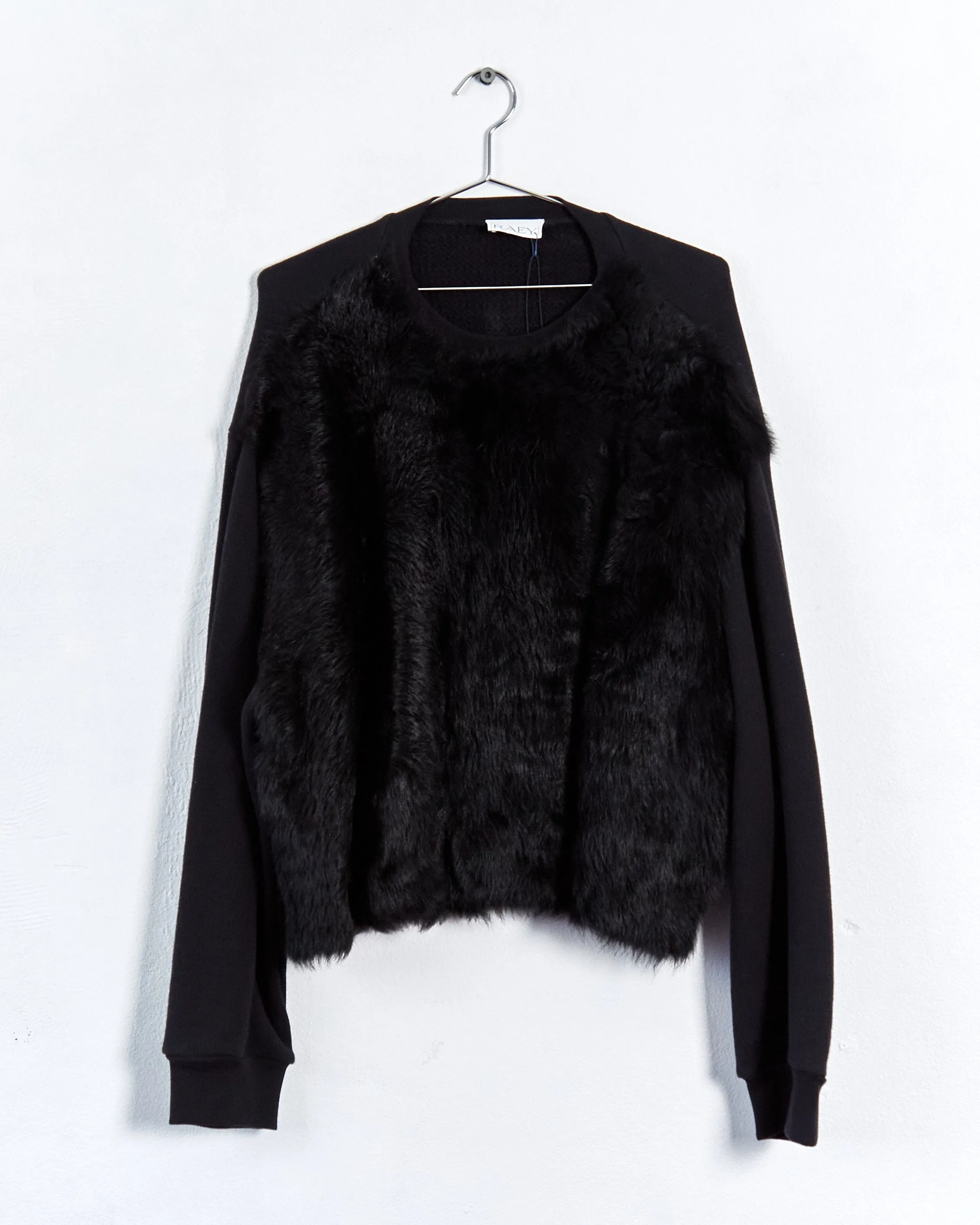 Raey fur front sweatshirt, black, 8