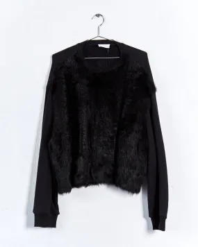 Raey fur front sweatshirt, black, 8