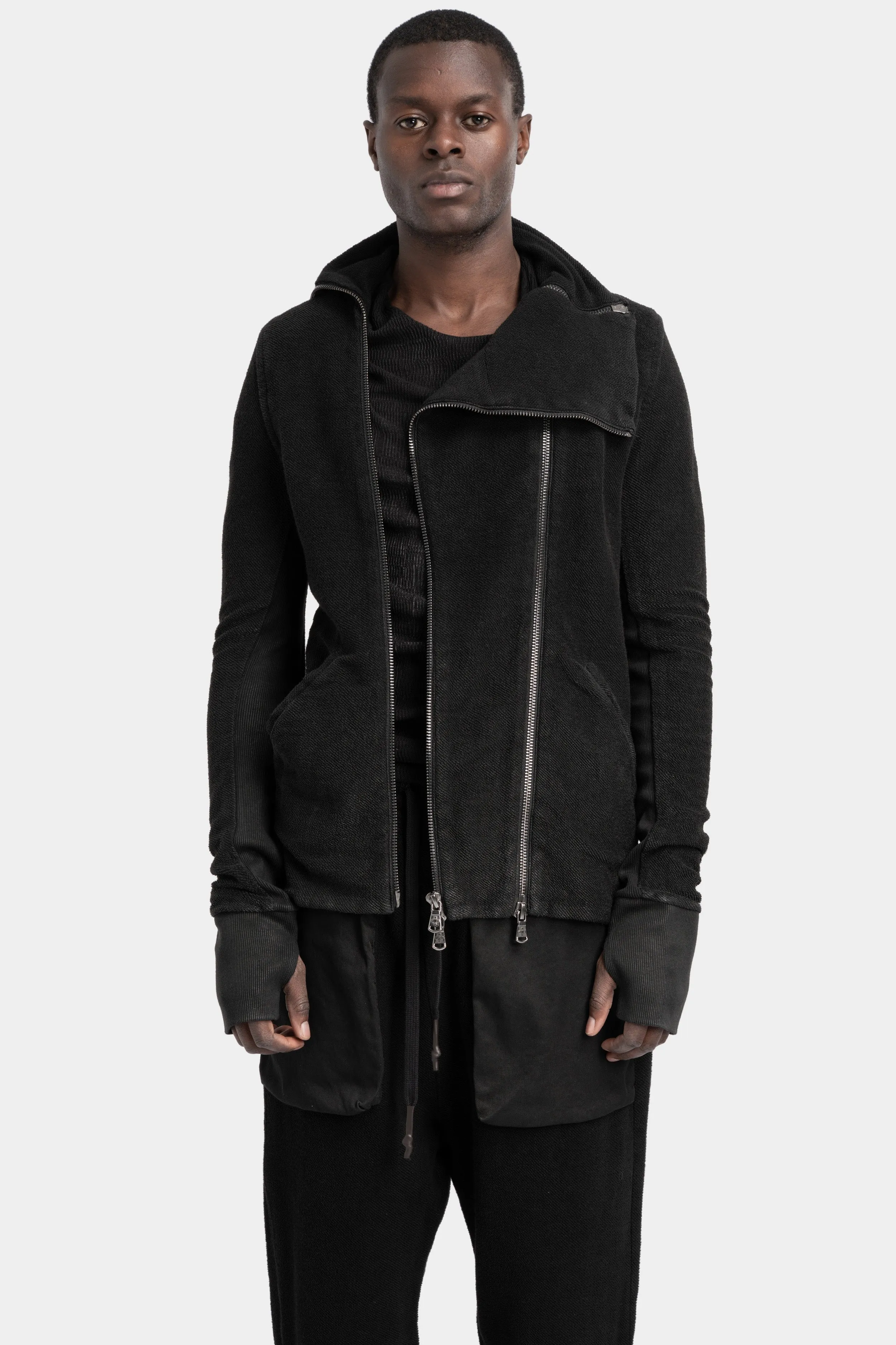 Resinated Double zip high neck sweater