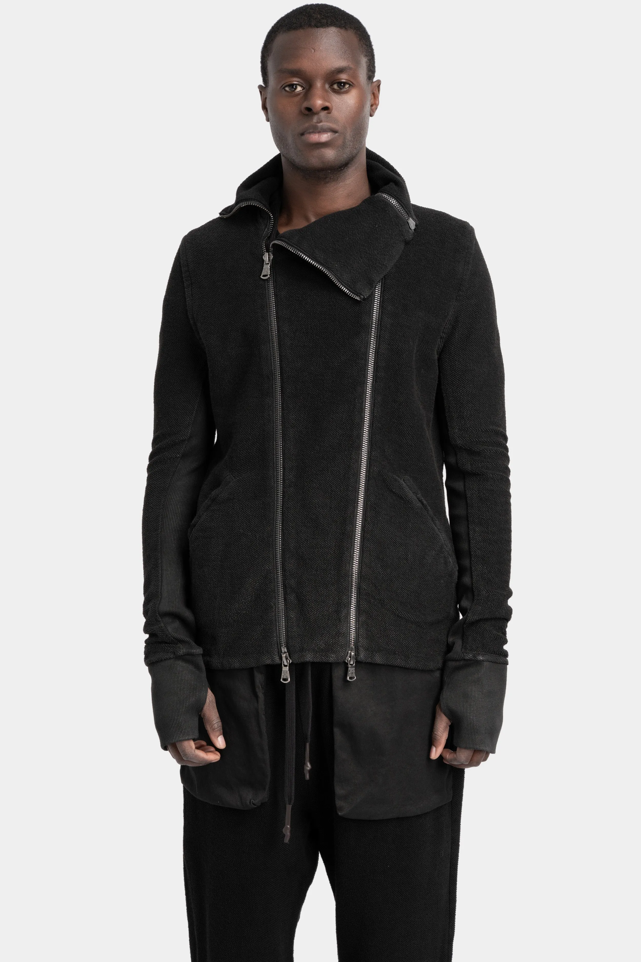 Resinated Double zip high neck sweater