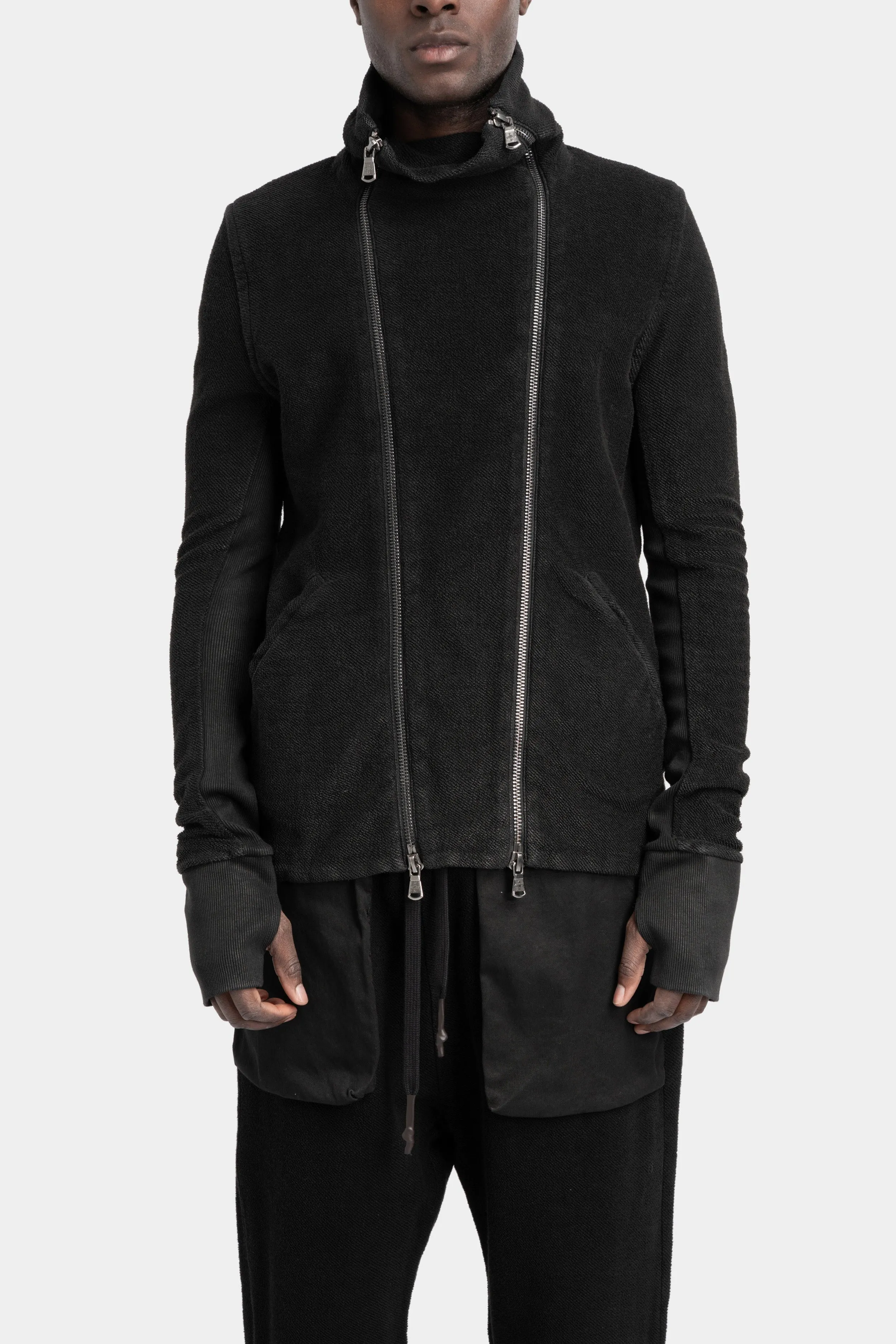 Resinated Double zip high neck sweater