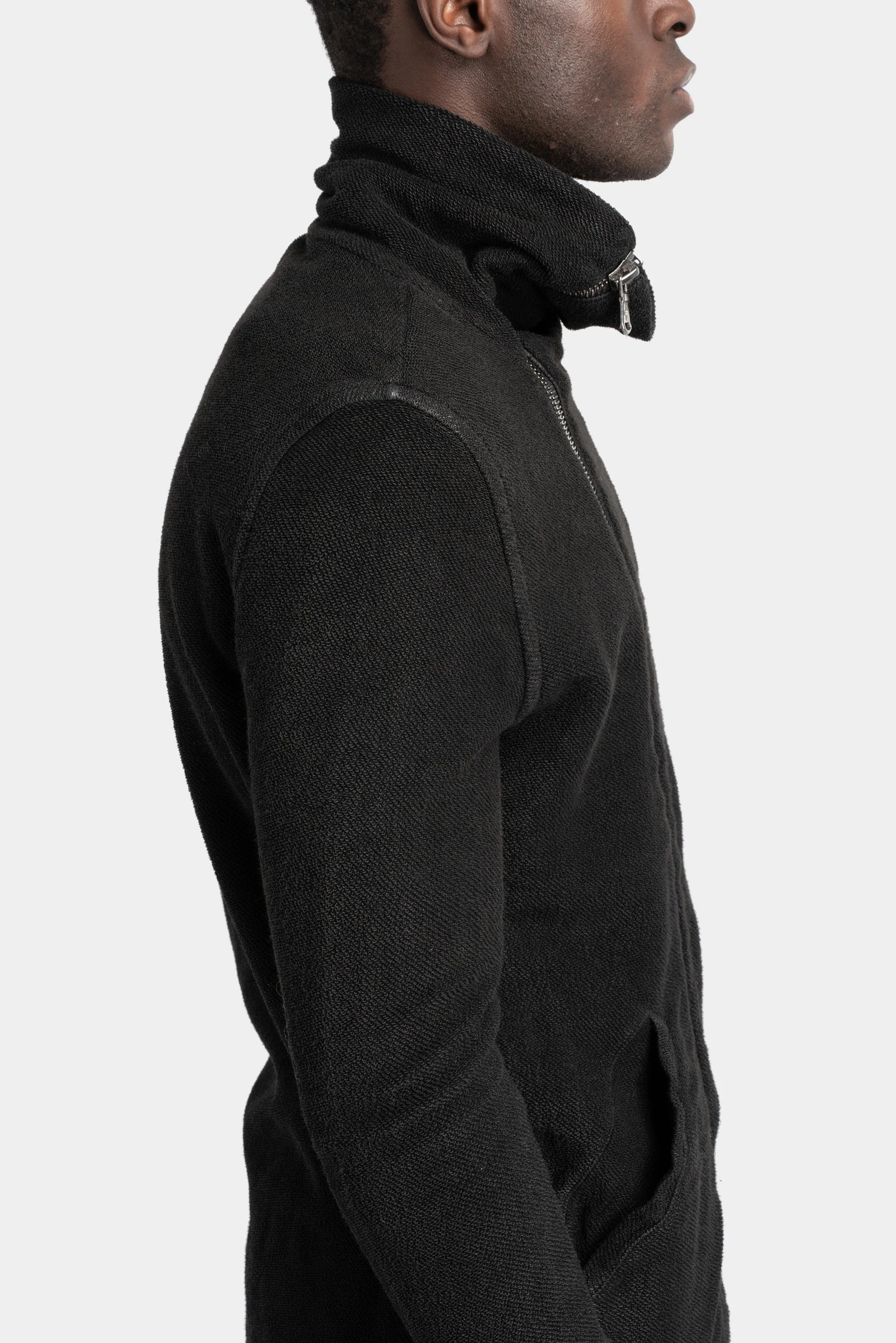 Resinated Double zip high neck sweater