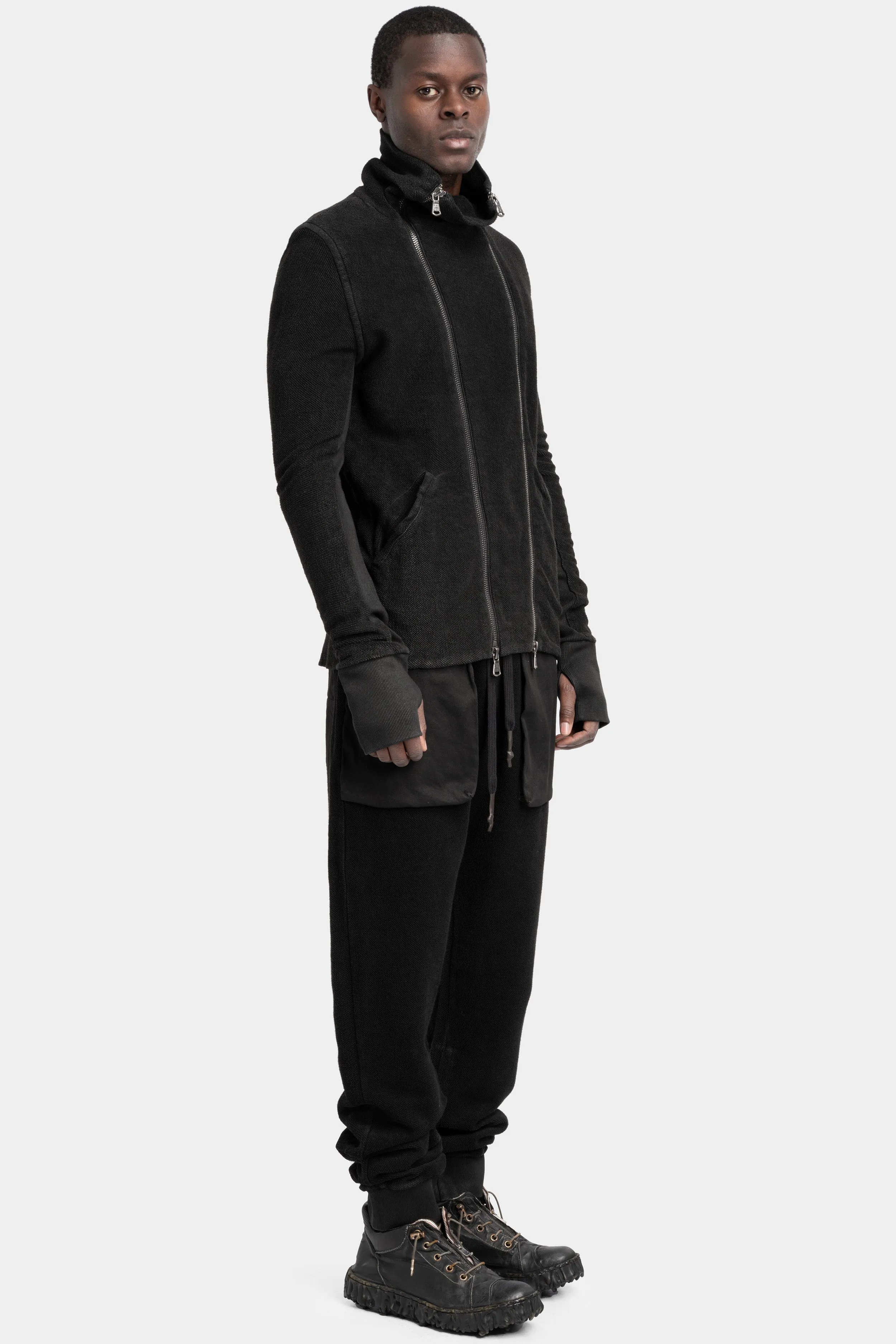 Resinated Double zip high neck sweater