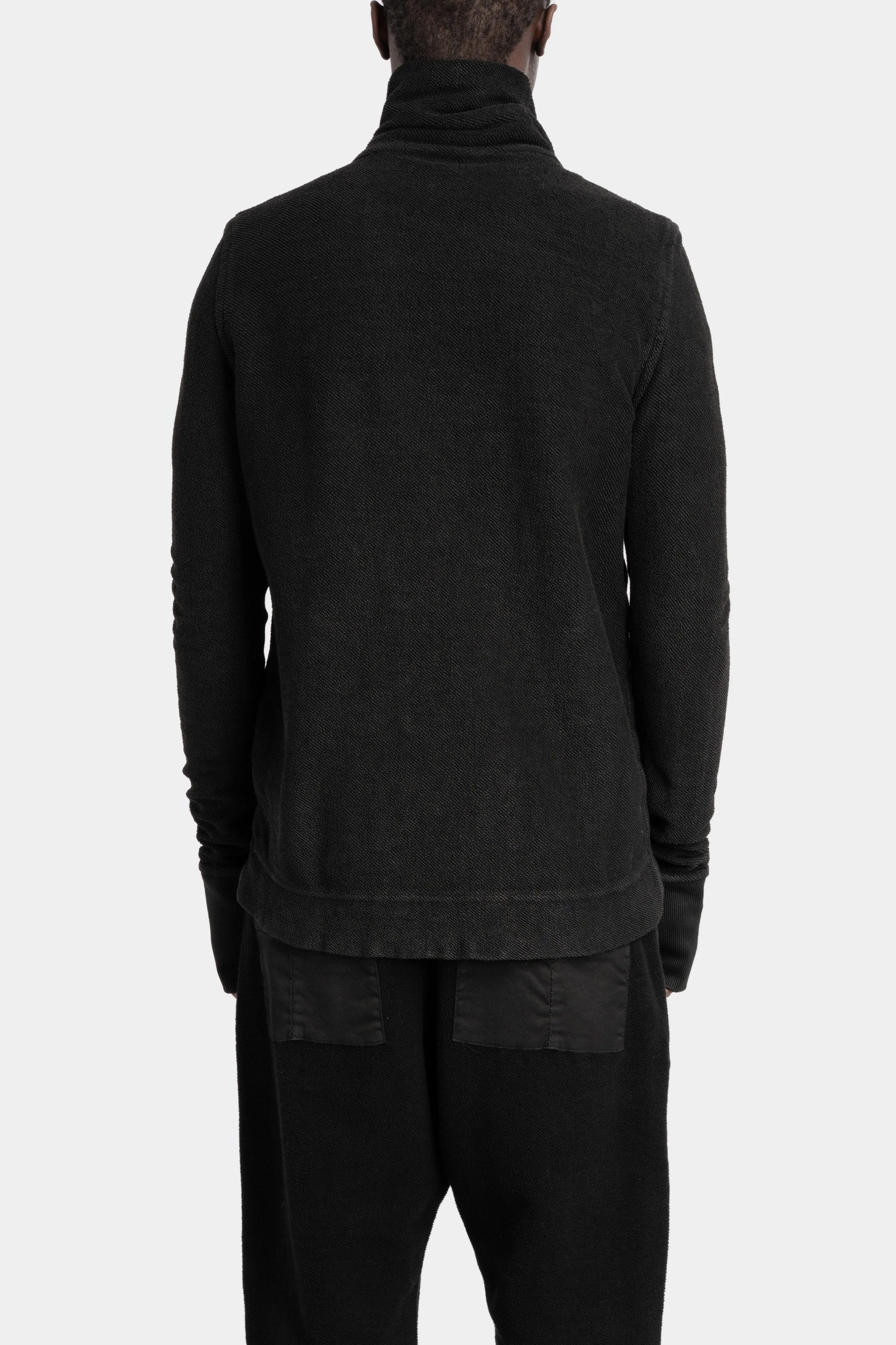 Resinated Double zip high neck sweater