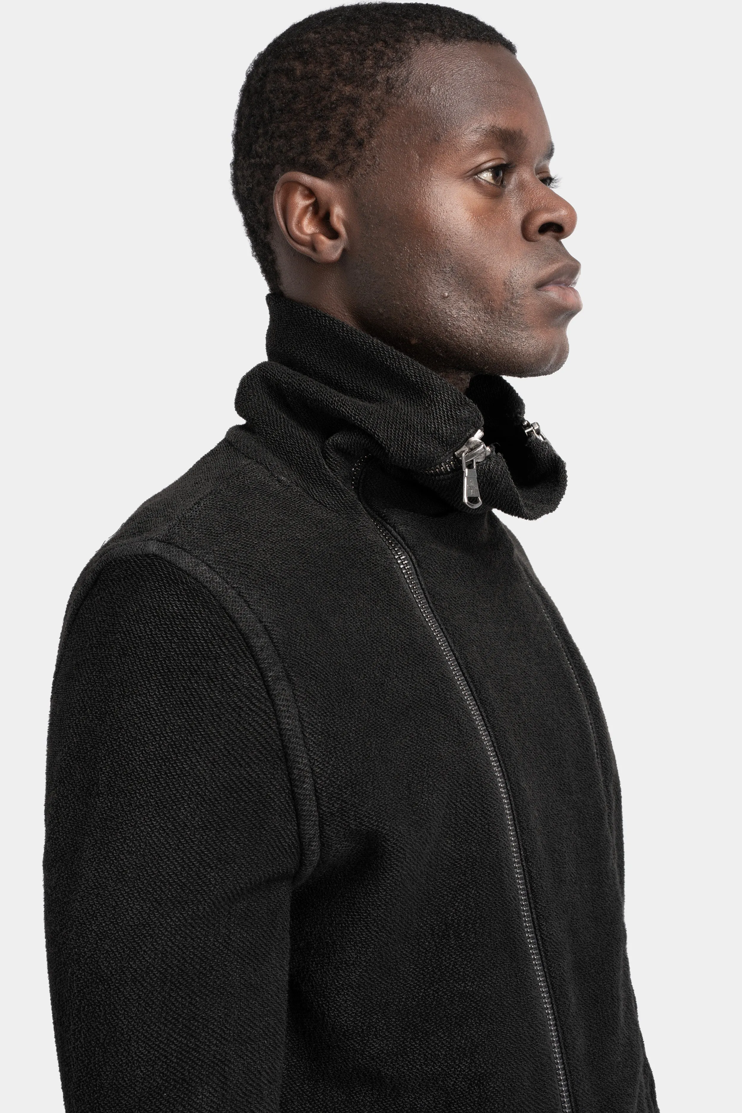 Resinated Double zip high neck sweater