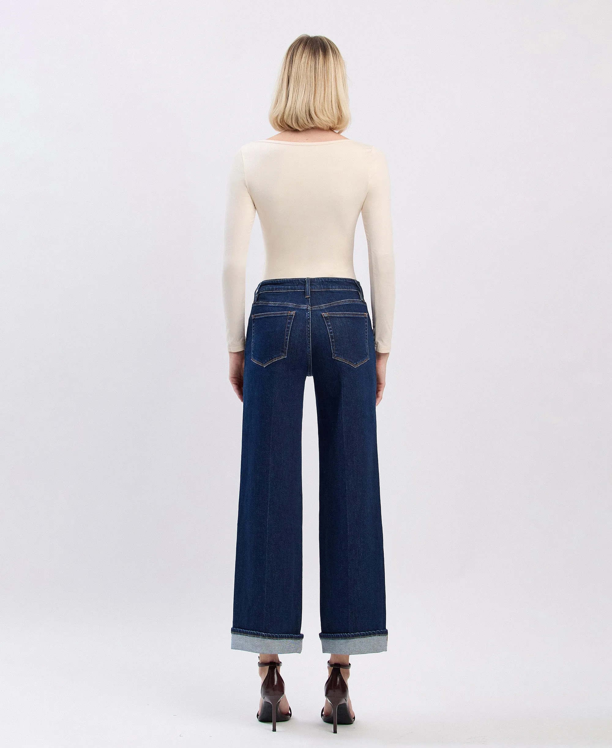 Reward - High Rise Tab Cuffed Ankle Wide Leg Jeans