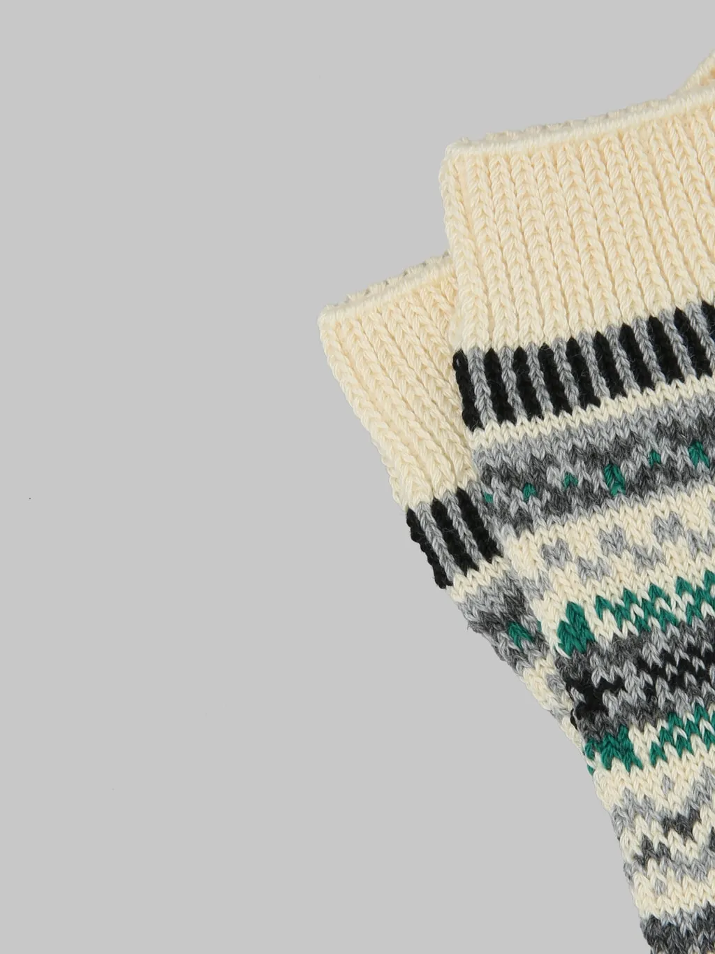 ROTOTO Jacquard Crew Socks Fairisle Ivory