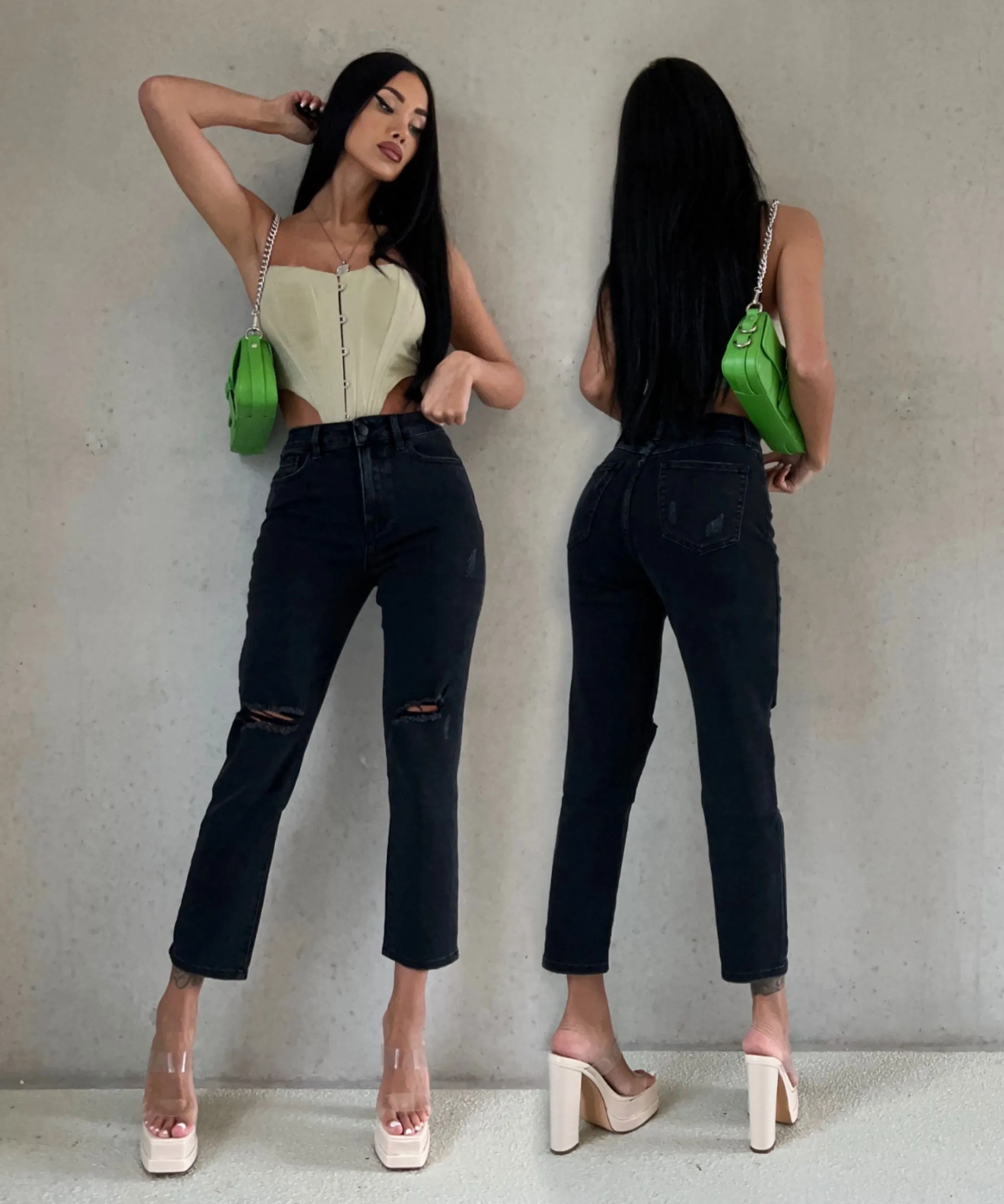 Stretch Mum Jeans Holly Schwarz