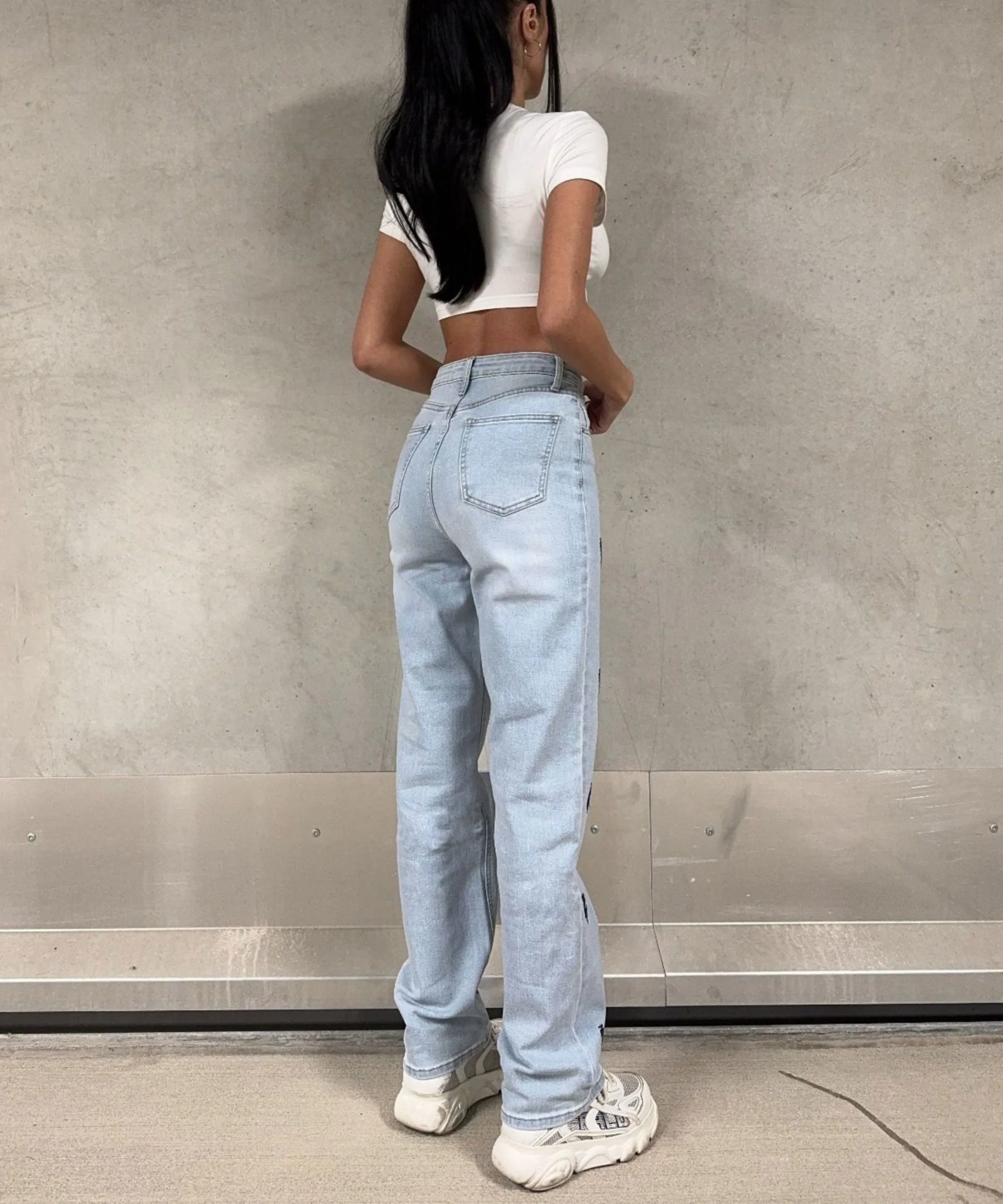 Stretch Wide Leg Jeans Meona Heart Hellblau