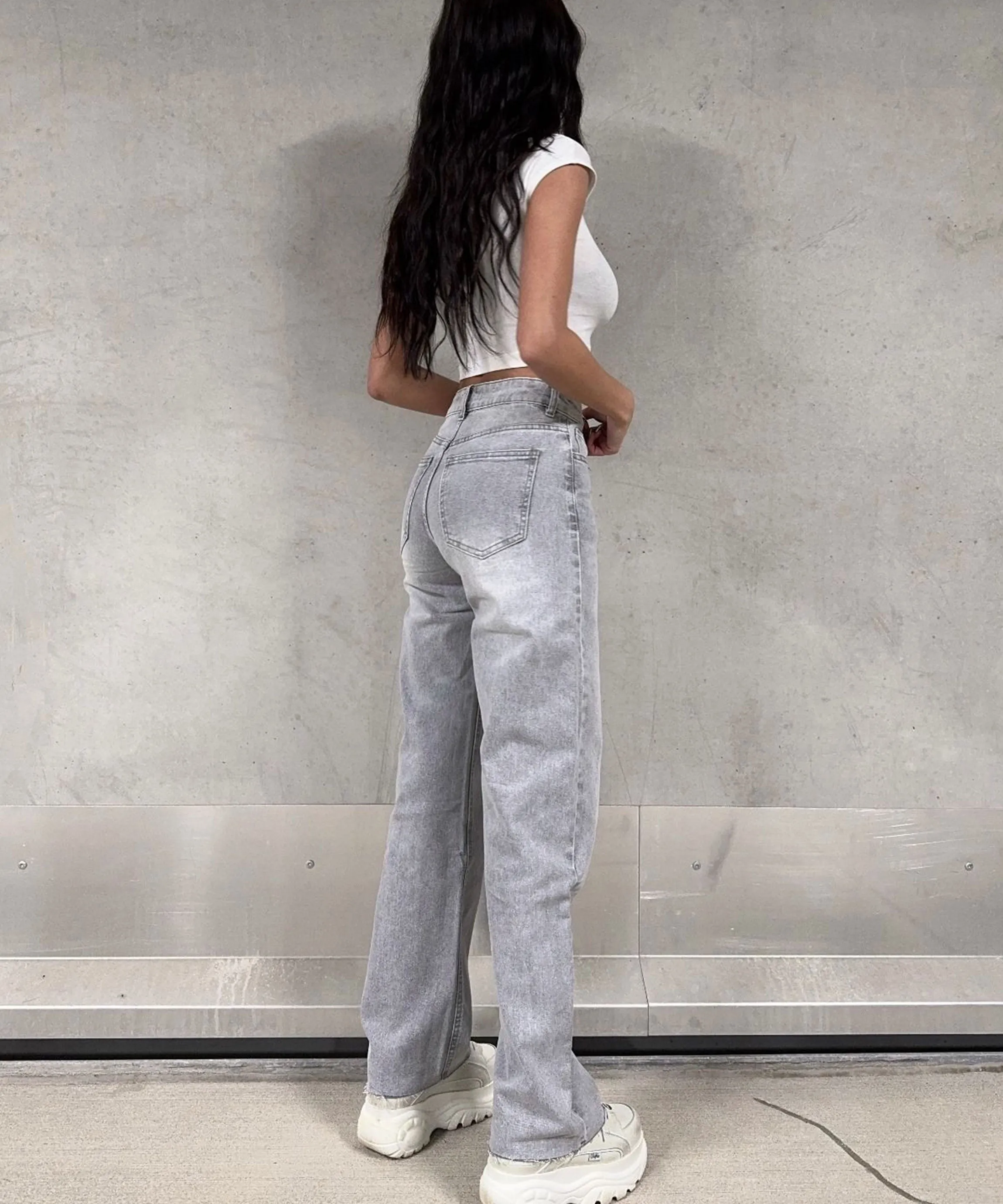 Stretch Wide Leg Jeans Narya Grau