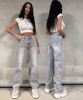 Stretch Wide Leg Jeans Narya Grau