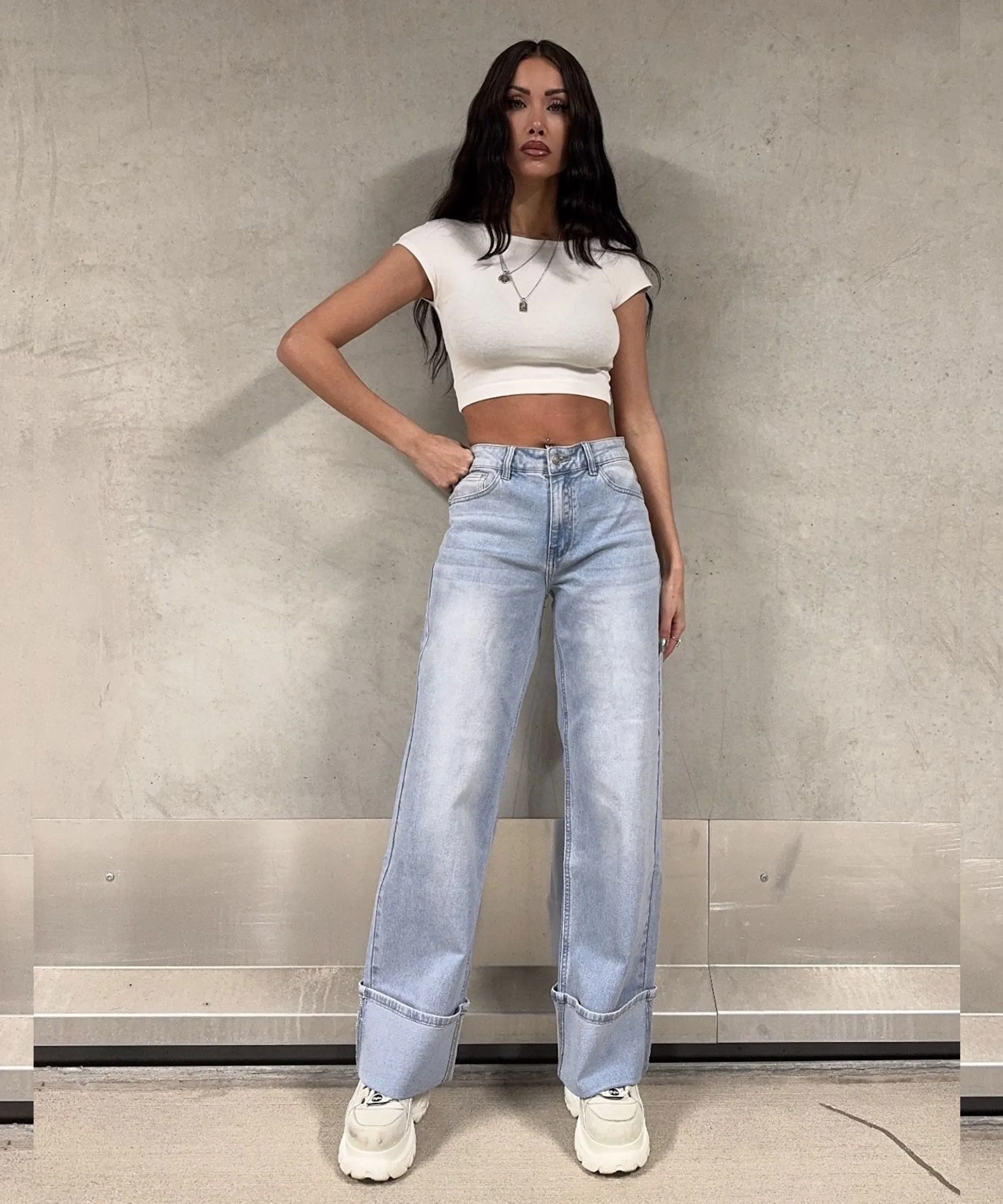 Stretch Wide Leg Jeans Tria Blau