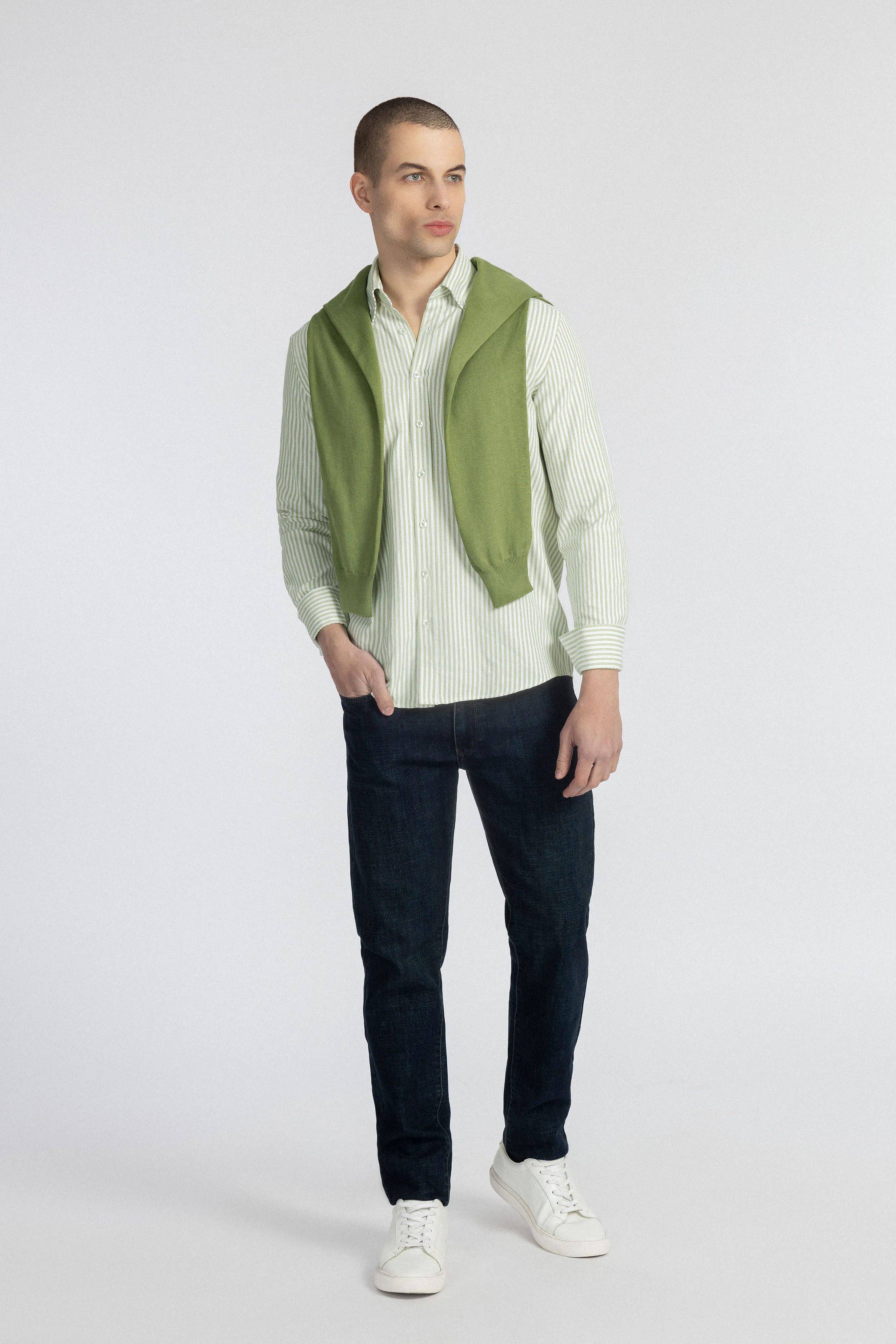 Striped Oxford Pistachio Casual Shirt with Pocket