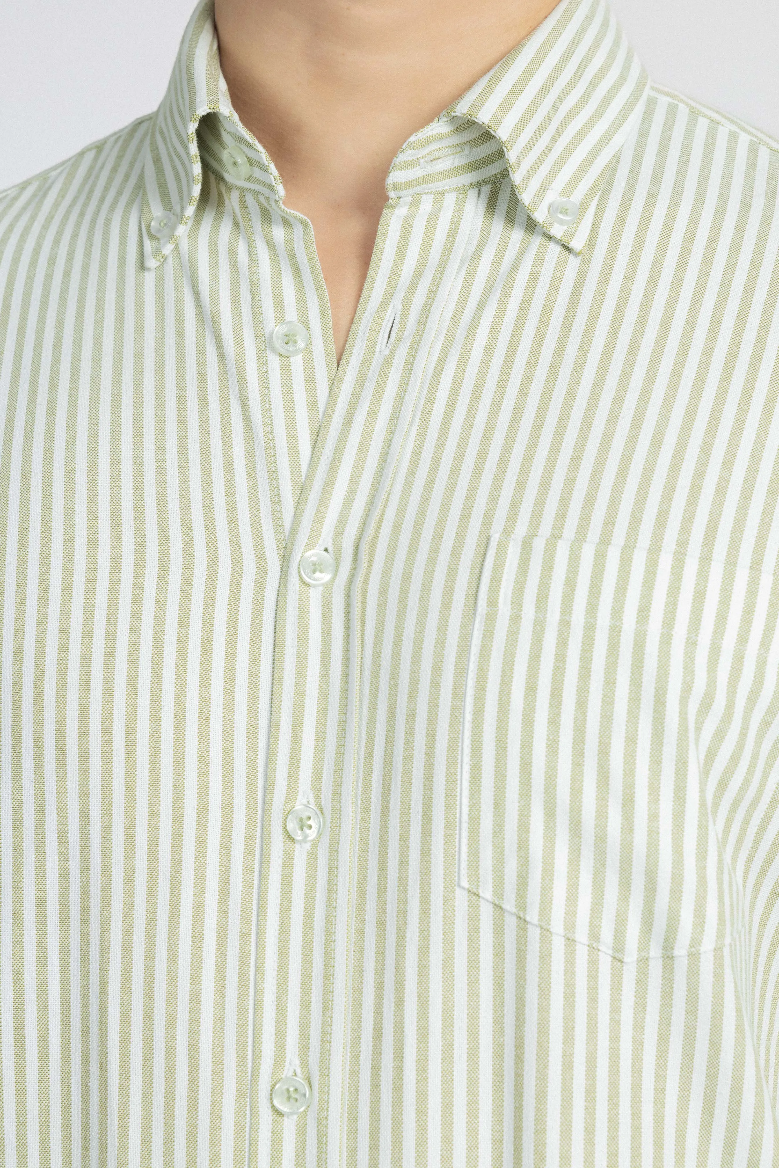 Striped Oxford Pistachio Casual Shirt with Pocket