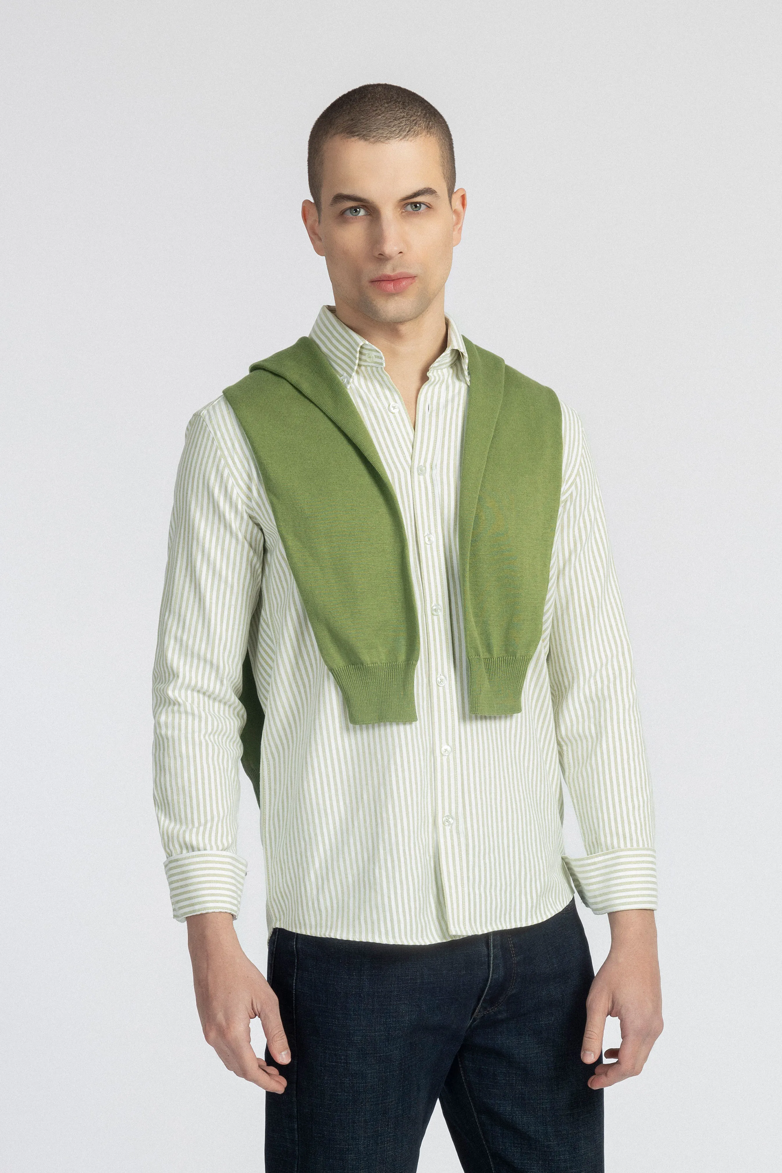 Striped Oxford Pistachio Casual Shirt with Pocket