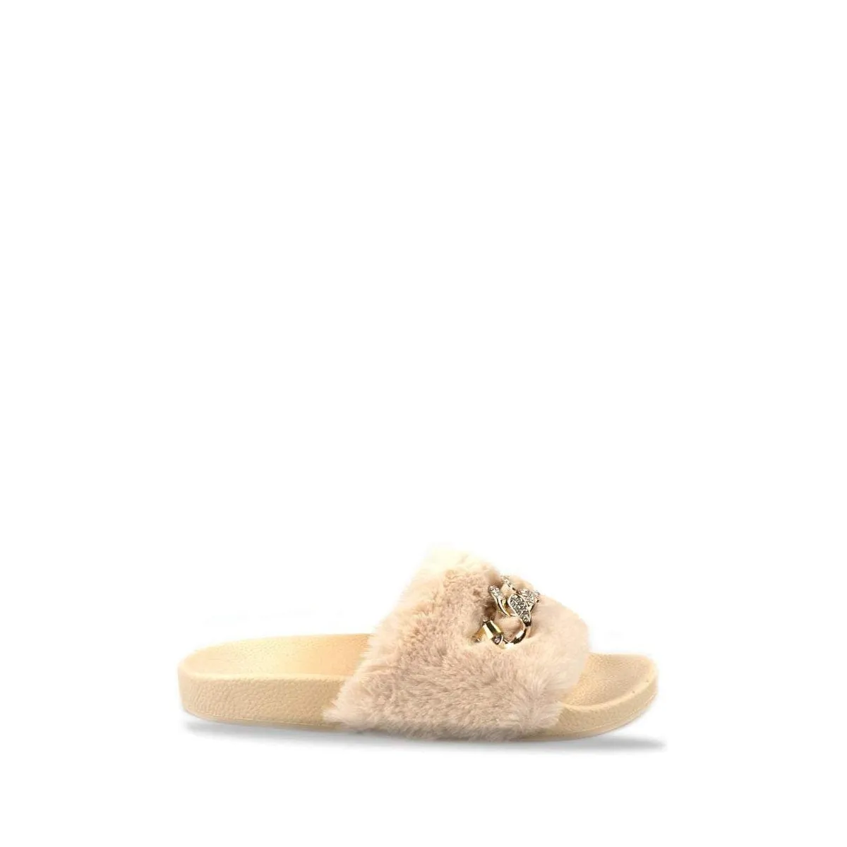 TIANNA Diamante Link Chain On Fur Mule