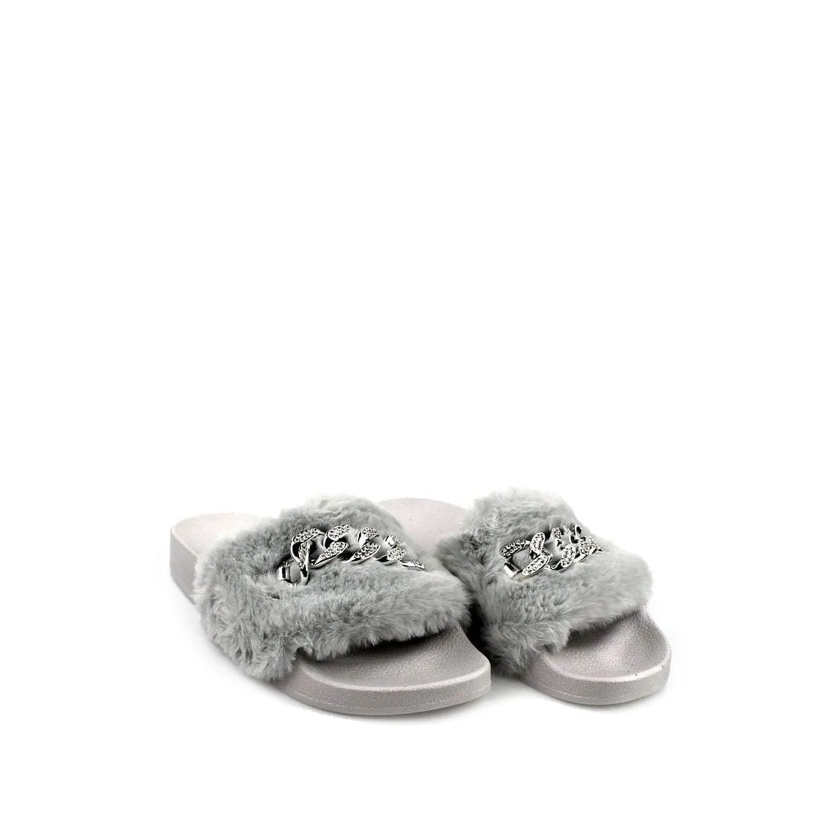TIANNA Diamante Link Chain On Fur Mule