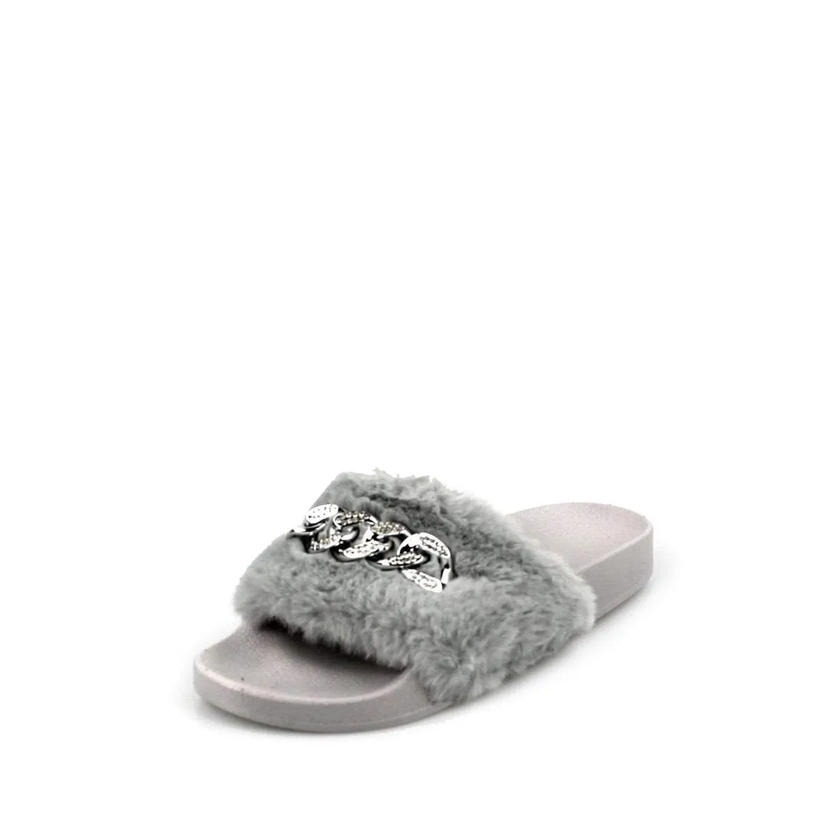 TIANNA Diamante Link Chain On Fur Mule