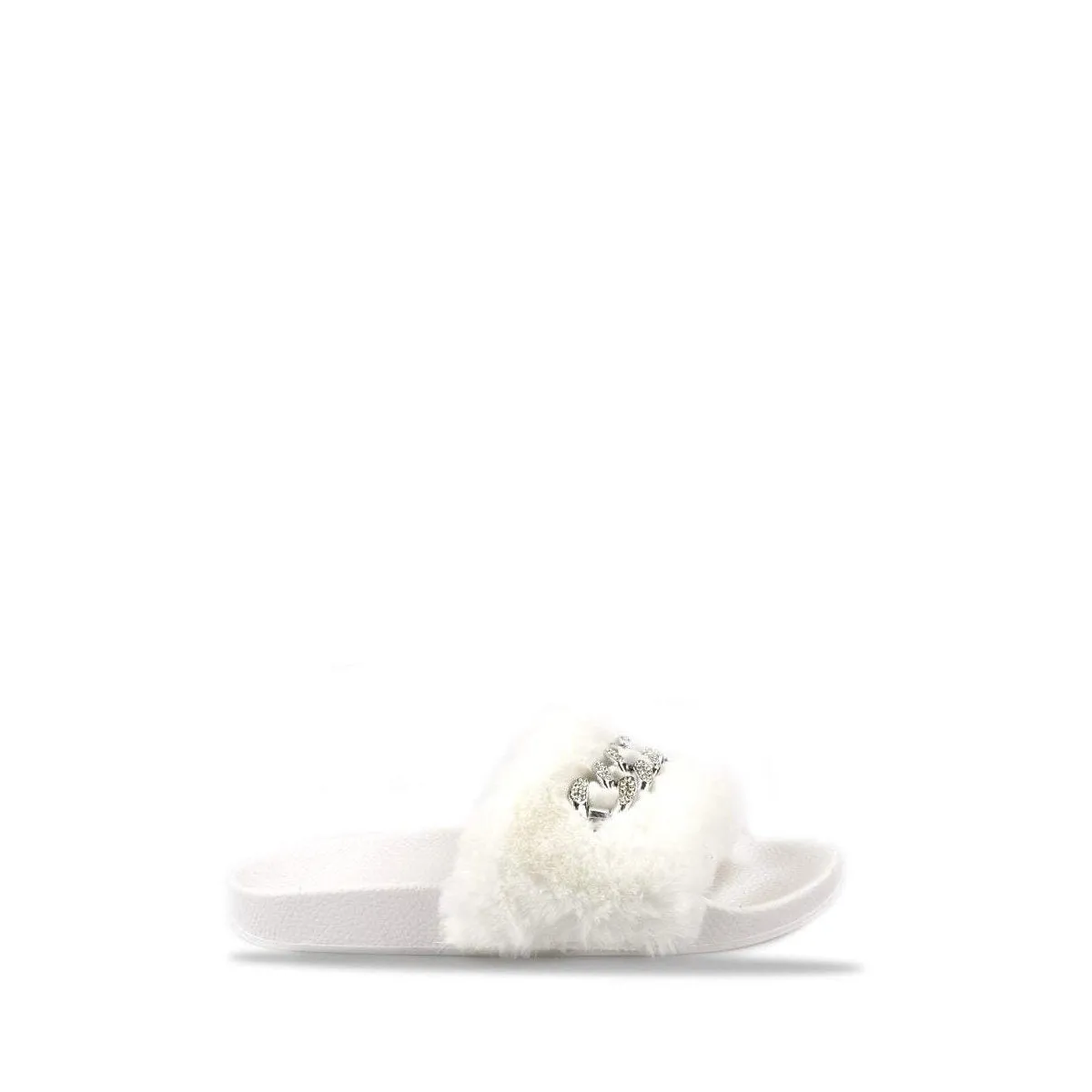 TIANNA Diamante Link Chain On Fur Mule