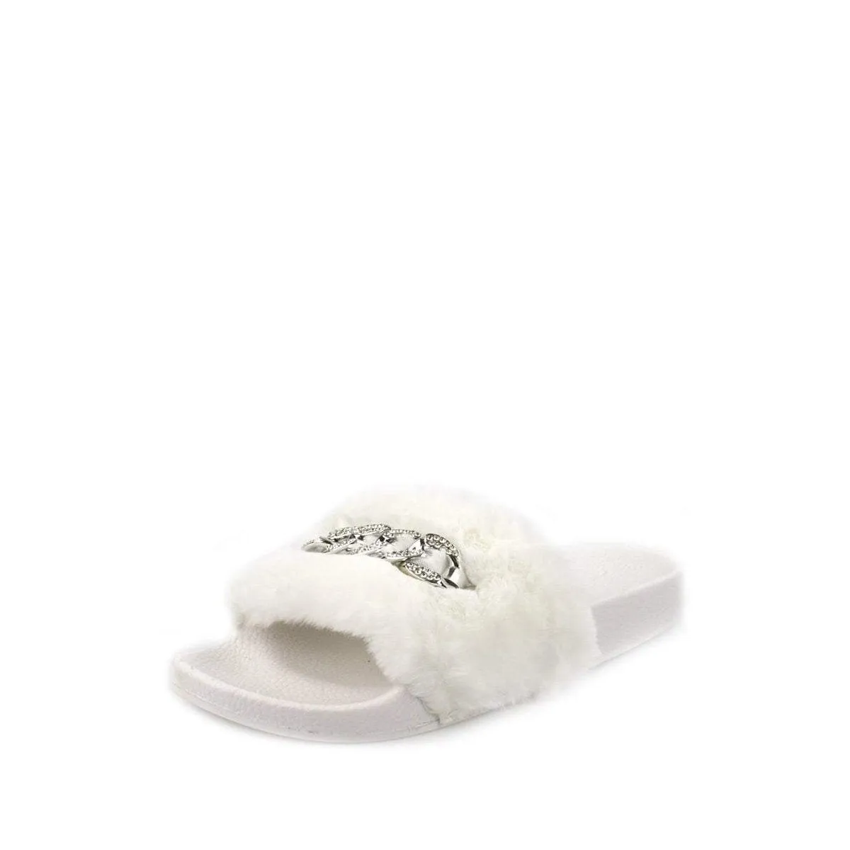 TIANNA Diamante Link Chain On Fur Mule