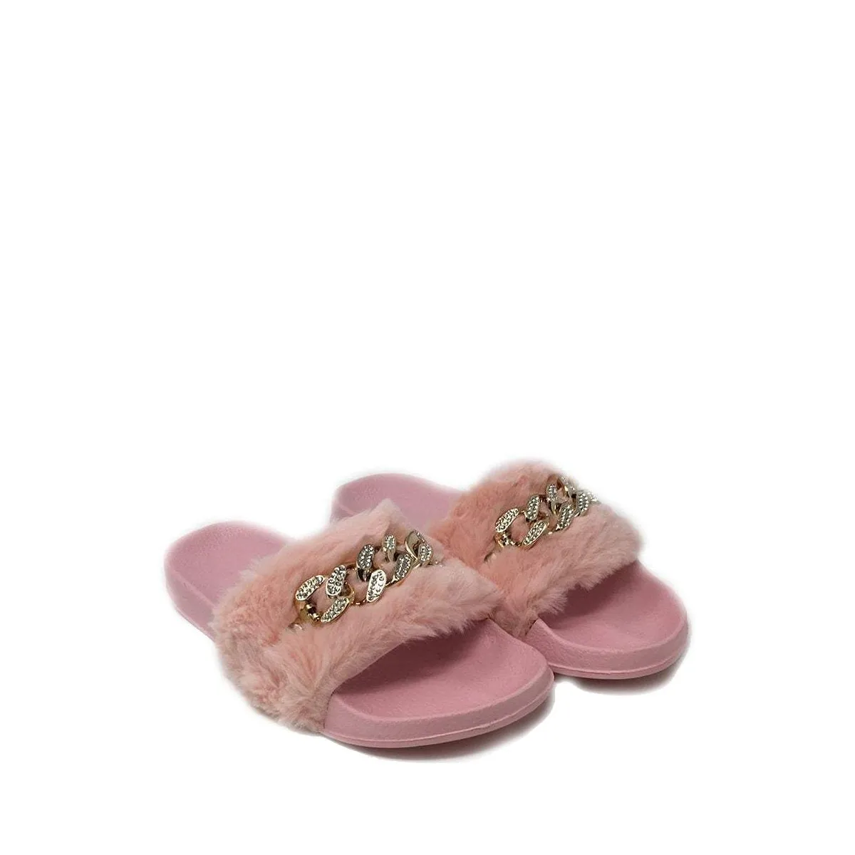 TIANNA Diamante Link Chain On Fur Mule