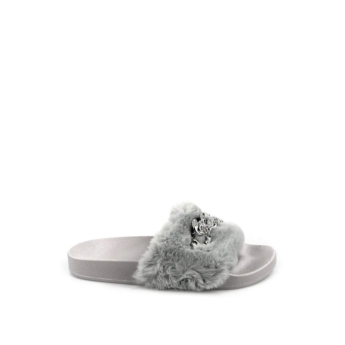 TIANNA Diamante Link Chain On Fur Mule