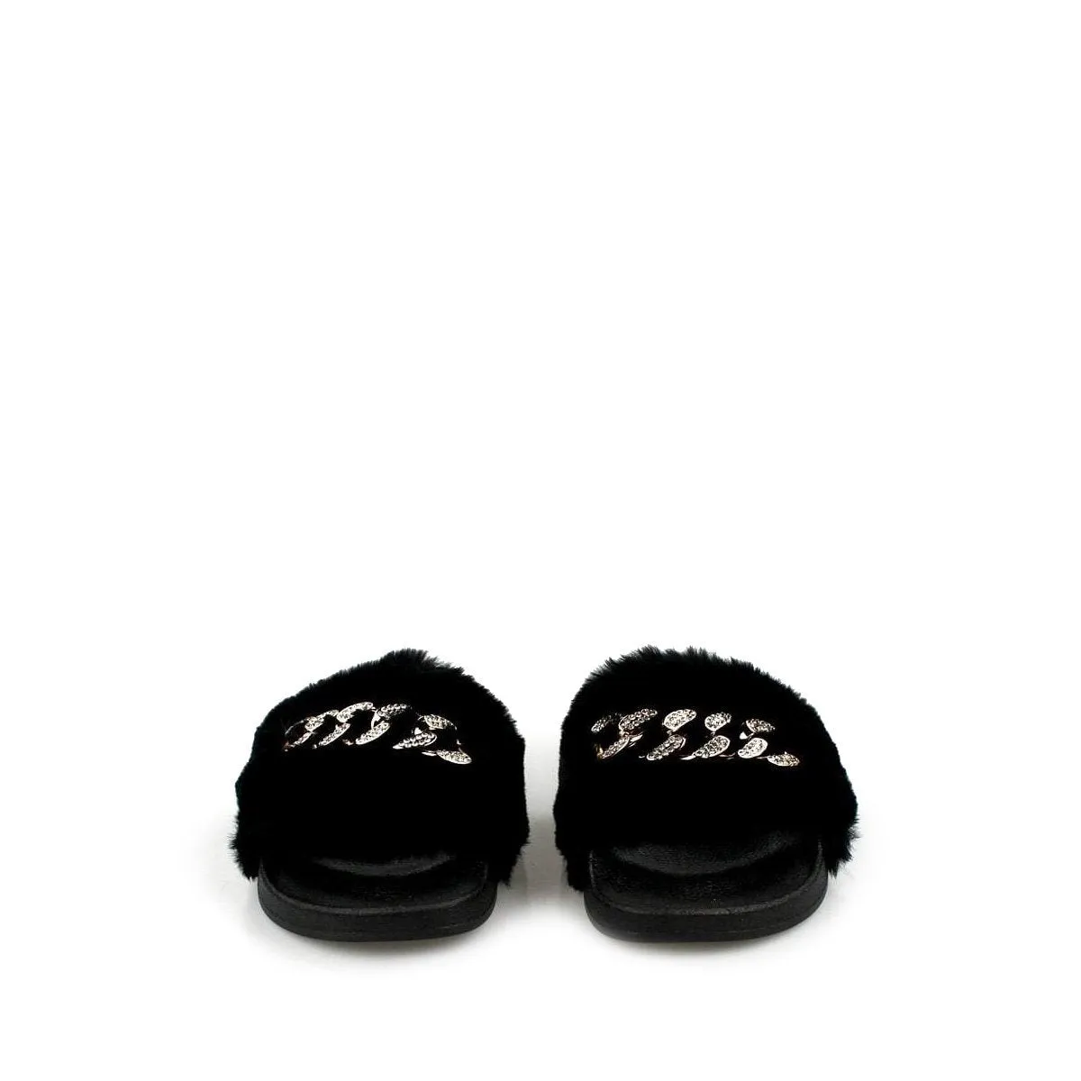 TIANNA Diamante Link Chain On Fur Mule