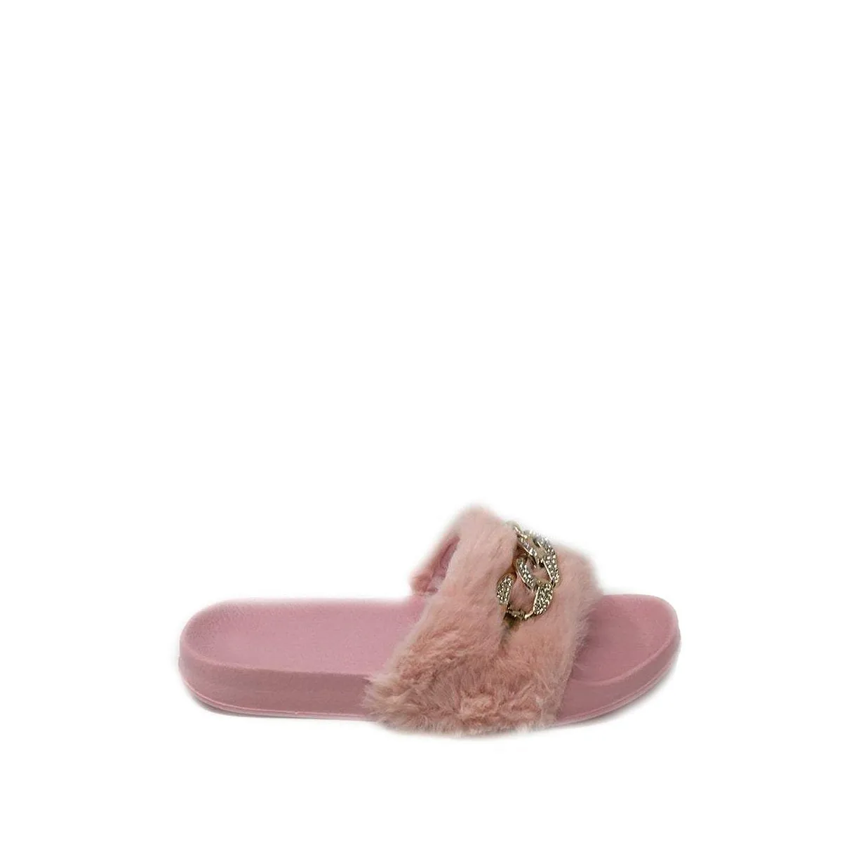 TIANNA Diamante Link Chain On Fur Mule