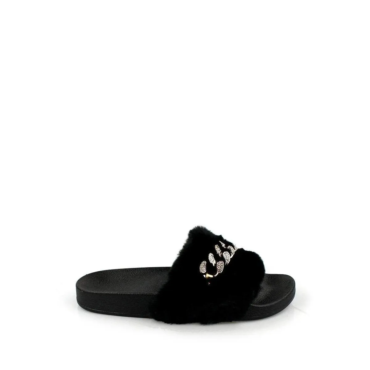 TIANNA Diamante Link Chain On Fur Mule