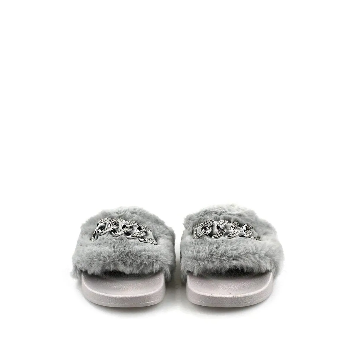 TIANNA Diamante Link Chain On Fur Mule