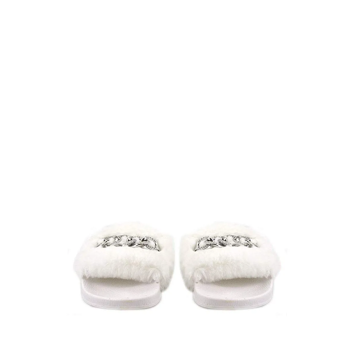 TIANNA Diamante Link Chain On Fur Mule
