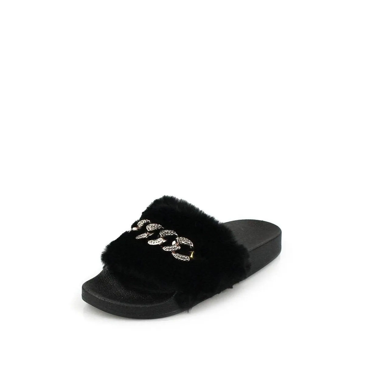 TIANNA Diamante Link Chain On Fur Mule
