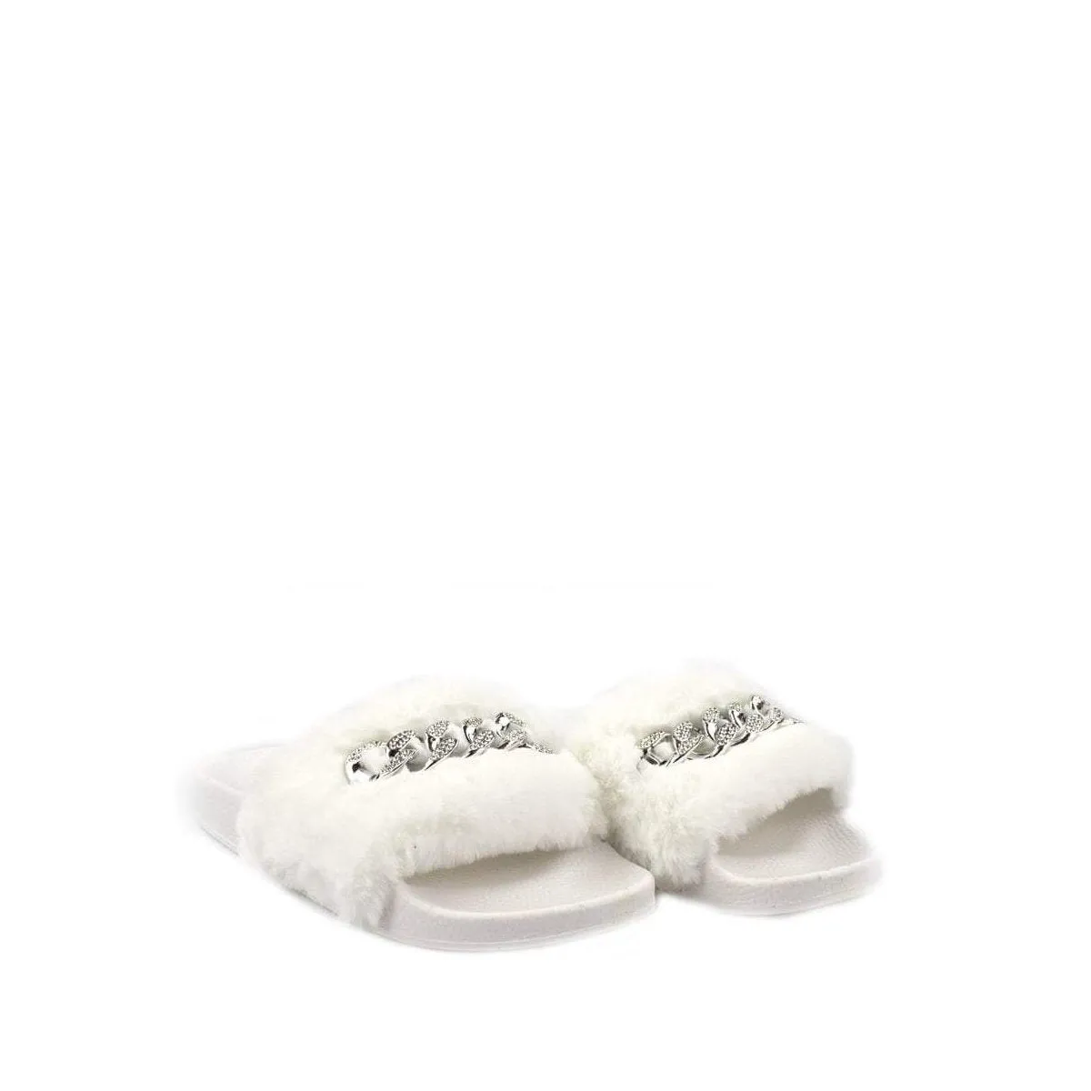 TIANNA Diamante Link Chain On Fur Mule
