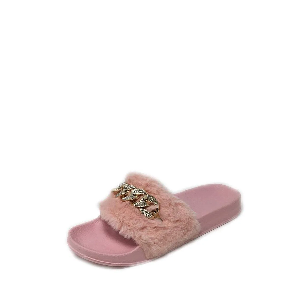 TIANNA Diamante Link Chain On Fur Mule