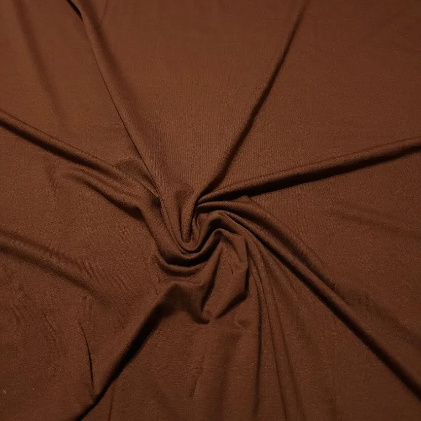 Viscose Spandex Euro Knit Fabric: Solid Hot Cocoa Brown, Excellent Quality Soft and Silky Fabric, 4-way stretch. Sold by the 1/2 yard.