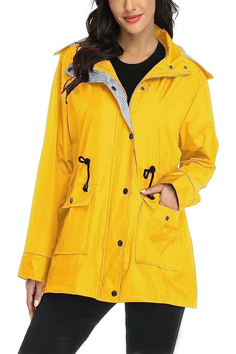 Water Resistant Hooded Striped Windbreaker Rain Jacket
