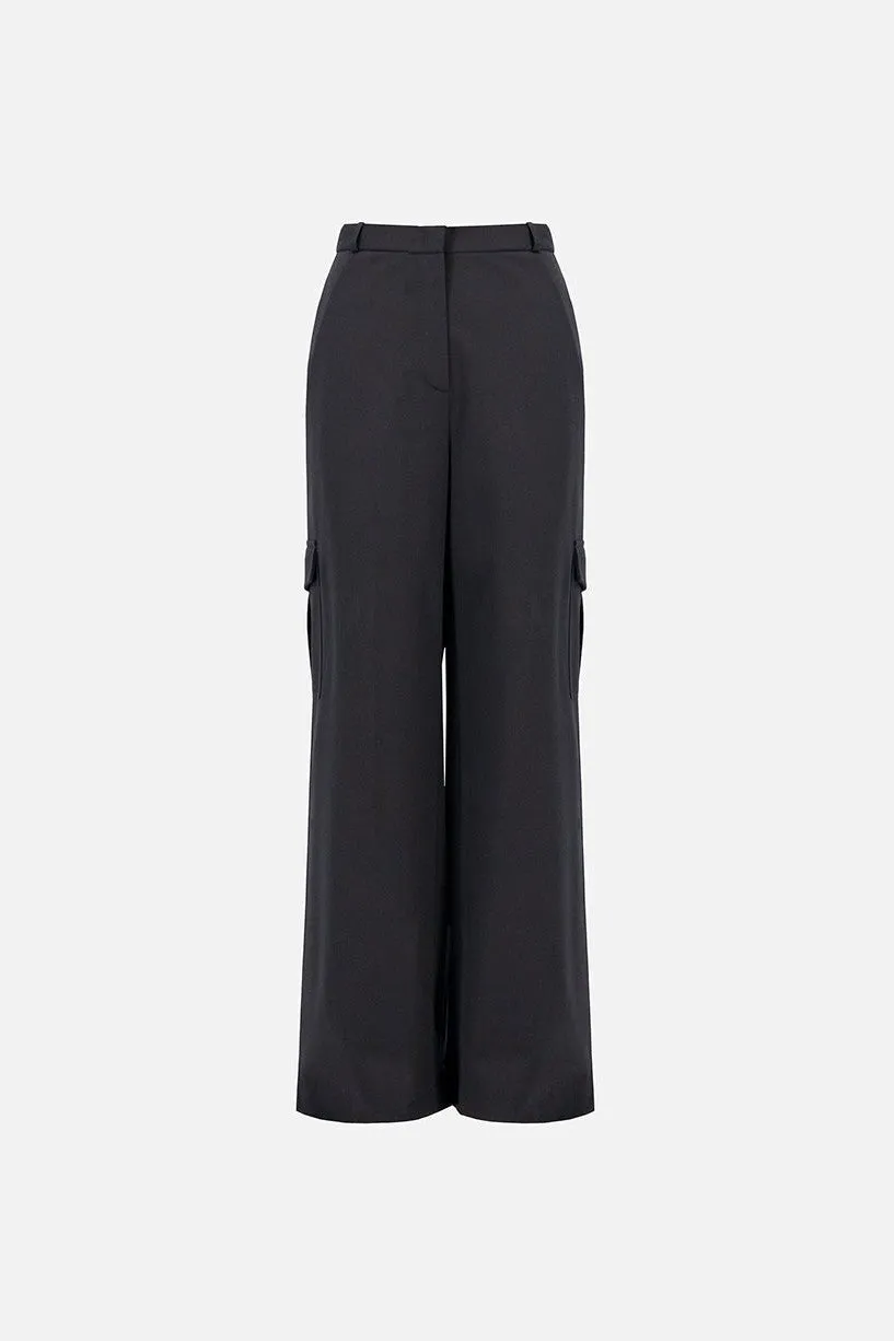 Wide Leg Cargo Trousers Techno Viscose Black