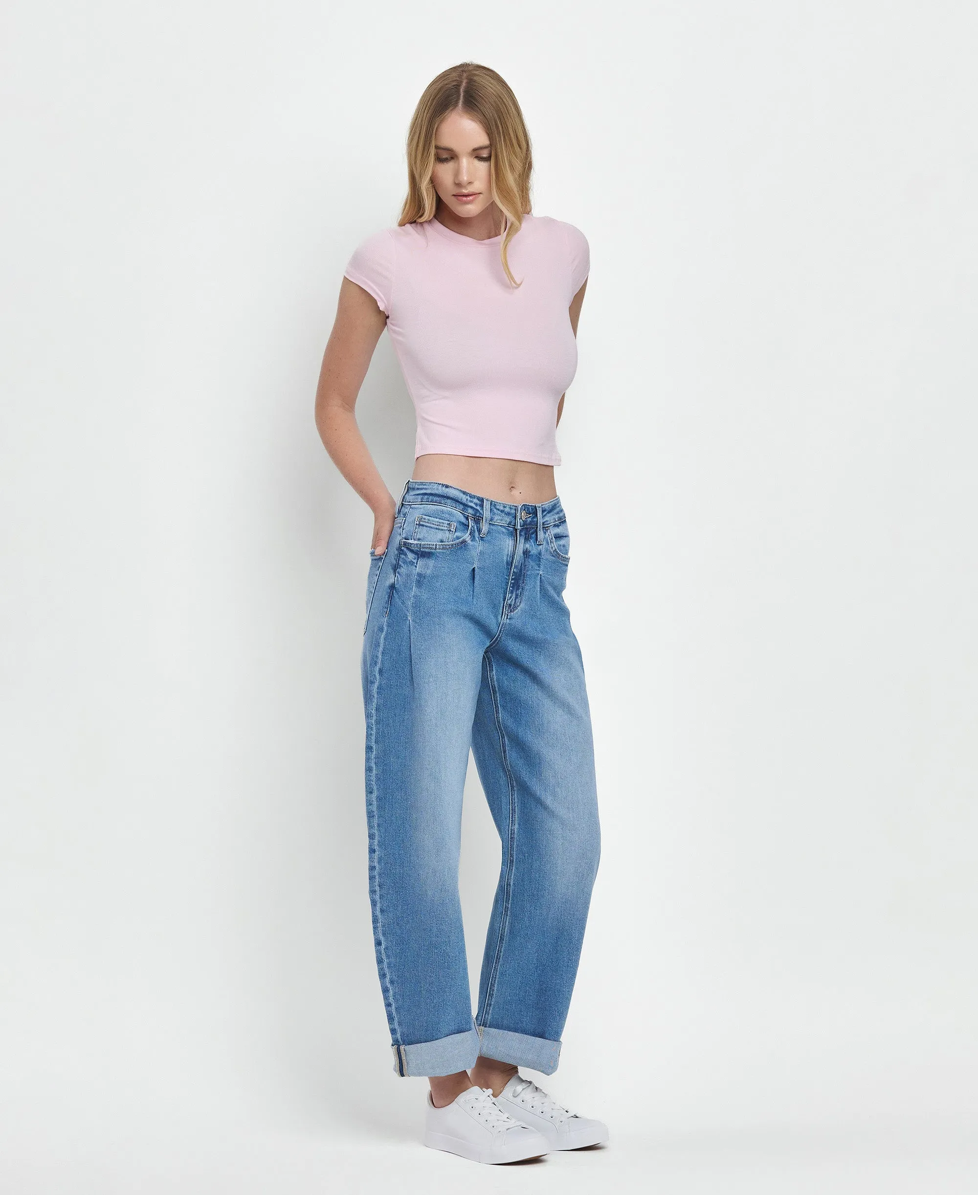 Wind Sanp - Super High Rise Cuffed Barrel Jeans