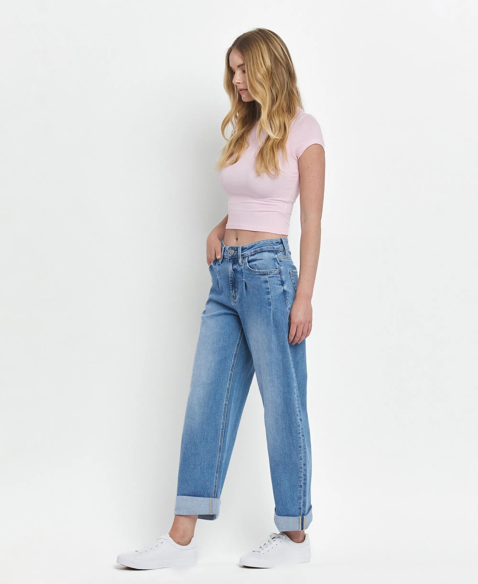 Wind Sanp - Super High Rise Cuffed Barrel Jeans