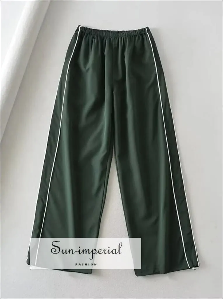 Woman Satin Side Stripes Loose Drawstring Long Cargo Trousers Hip Hop Sweatpants