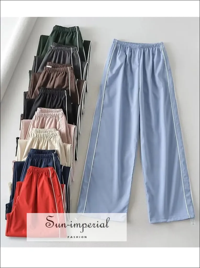 Woman Satin Side Stripes Loose Drawstring Long Cargo Trousers Hip Hop Sweatpants