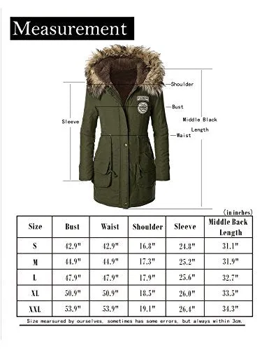 Womens Winter Warm Hooded Faux Fur Lined Parka Jacket Drawstring Long Coats Army Green M