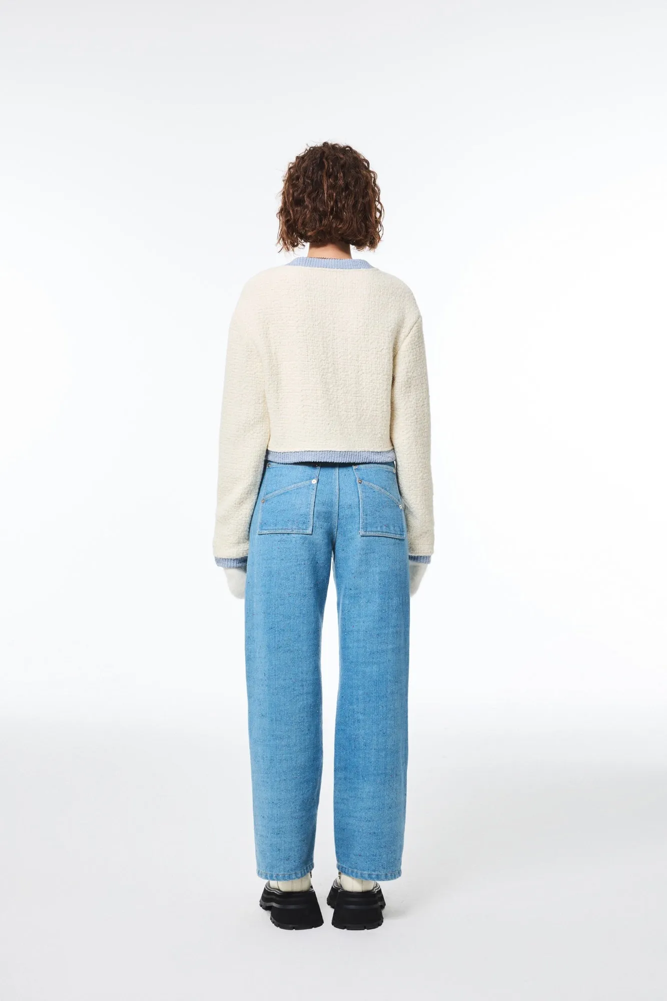 Wool Cardigan in White And Blue