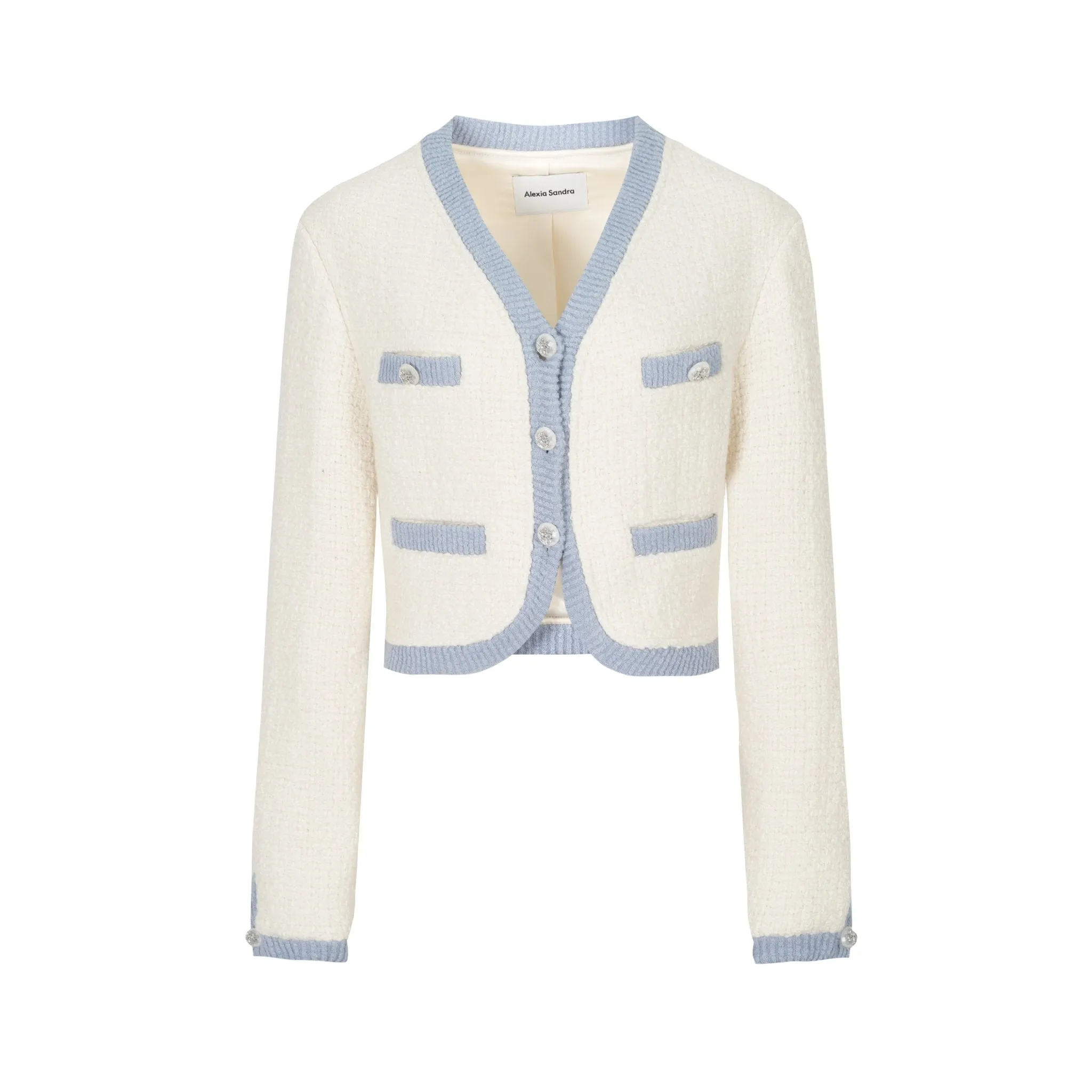 Wool Cardigan in White And Blue