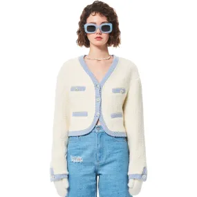 Wool Cardigan in White And Blue